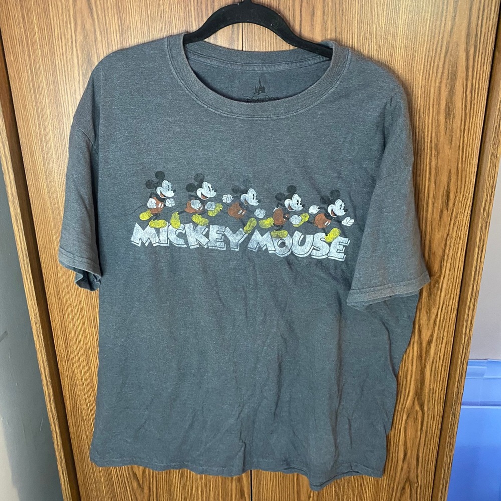 Disney‎ Parks Graphic Tee Mens XL Gray Mickey Mouse Evolution Hanes Shirt